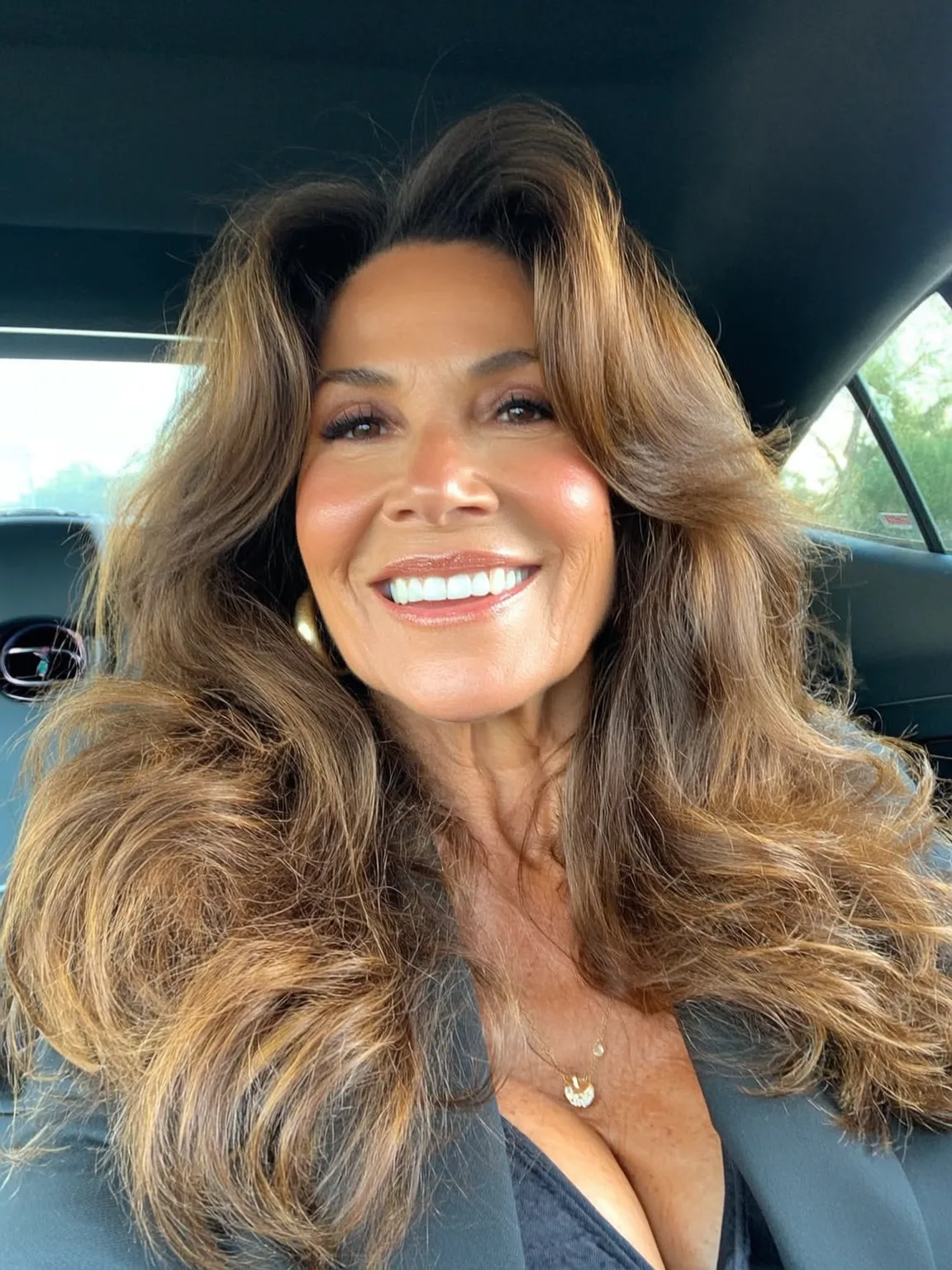 Long Layers with Warm Caramel Brown Highlights